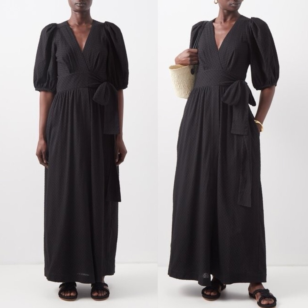 Three‎ Graces London Bronwyn Fil-coupé Cotton Wrap Black Maxi Dress